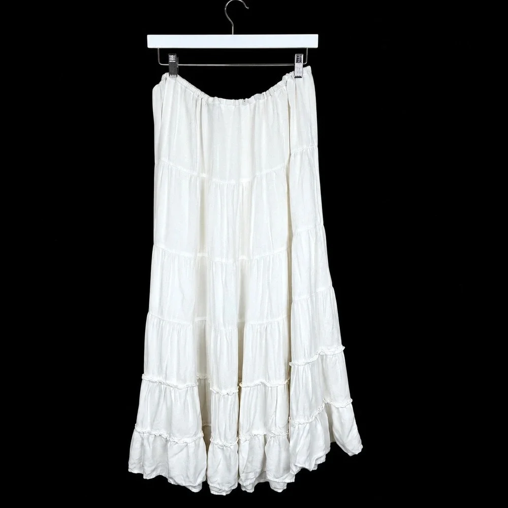 Vintage White Stag Skirt Sz XL Tiered Maxi Boho Peasant Cottage Festival Beaded
